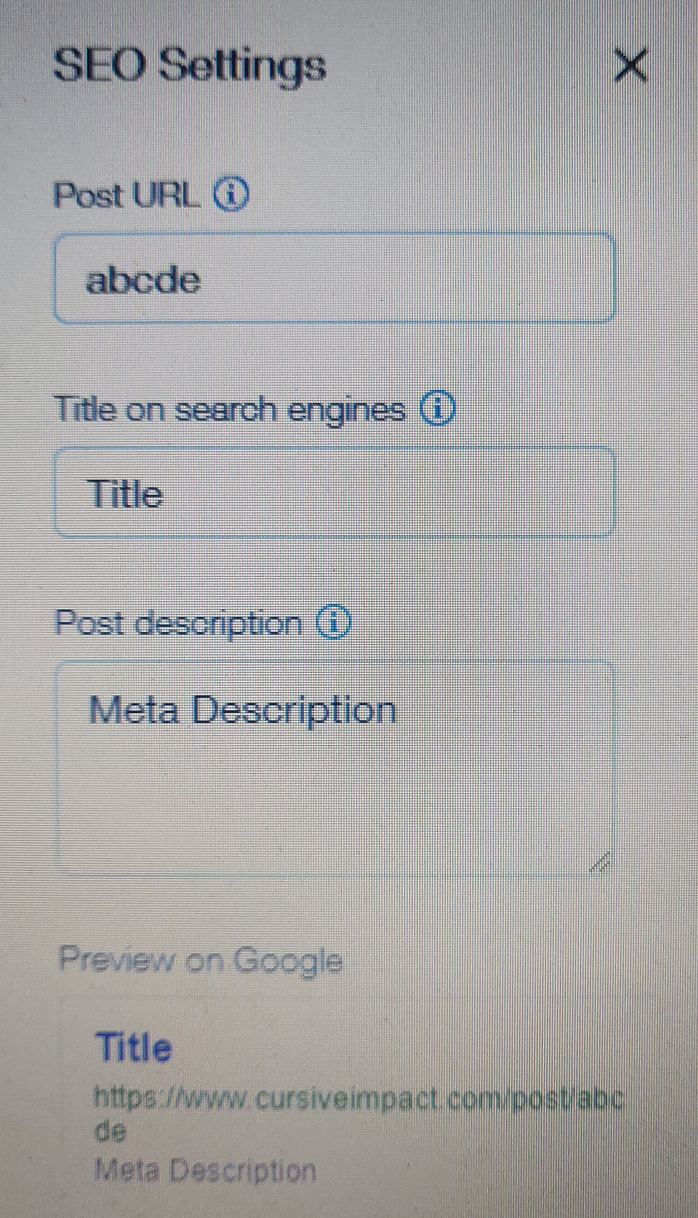 Wix SEO Title Meta Description 