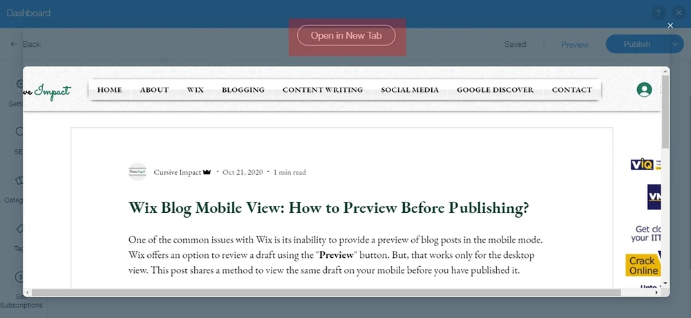 Wix Blog Mobile View